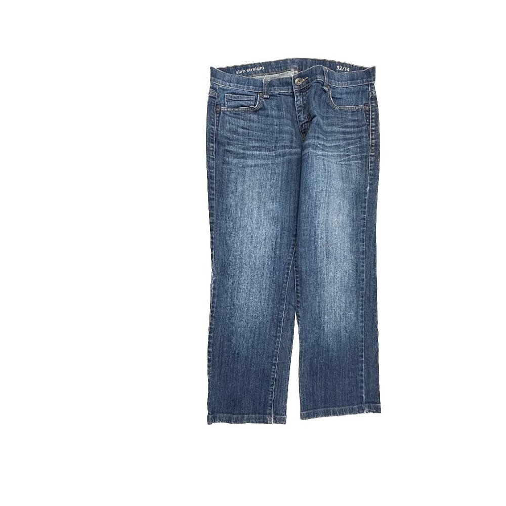 JCPenney Slim Straight Jeans Women 14P Blue Dark Wash Denim Stretch